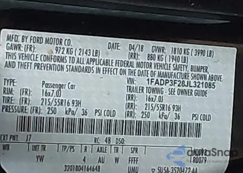 2018 Ford Focus Se from USA, damaged, VIN 1FADP3F28JL321085
